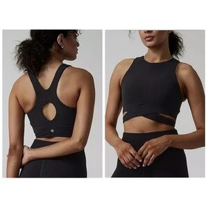 Athleta Black Conscious Crop Sports Bra Small A-C Powervita Buttery Soft NWT